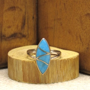 Sterling Silver and Turquoise Inlay Ladies Ring Size 7 1/4 +