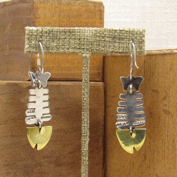 Sterling Silver Wire Dangle Fish Skeleton Earring… - image 4