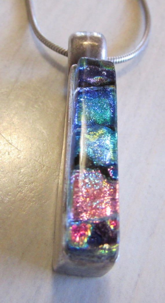 Sterling Silver Dichroic Glass Pendant and Chain +