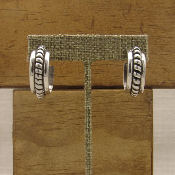 Sterling Silver Oxidized Hoops Post Earrings + - image 1