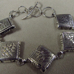 Sterling Silver Square Link Toggle Bracelet +
