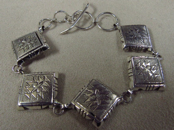 Sterling Silver Square Link Toggle Bracelet + - image 1