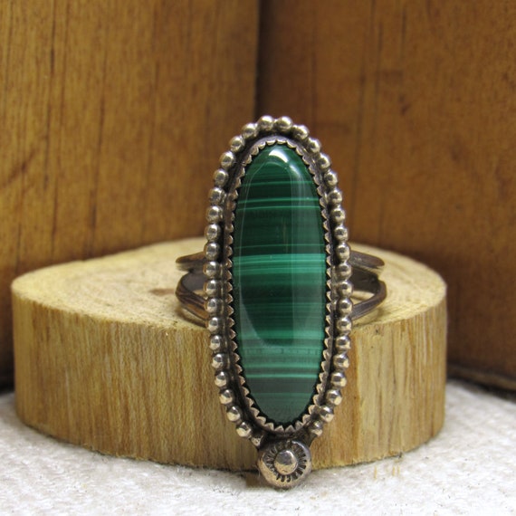 Sterling Silver and Malachite Ring Size 6 1/4 + - image 1