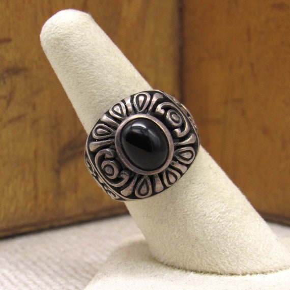 Bold Filigree Sterling Silver and Black Onyx Ring… - image 5