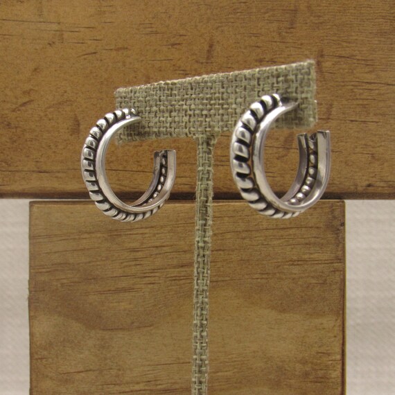 Sterling Silver Oxidized Hoops Post Earrings + - image 3