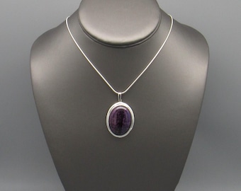 Sterling Silver and Large Sugilite Pendant Necklace