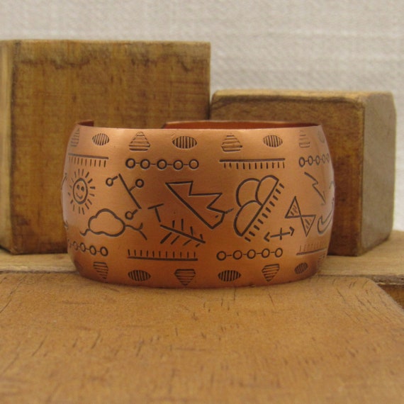 Copper Cuff Bracelet with Native American Symbols… - image 2