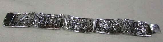 Sterling Silver Link Bracelet with Egyptian Desig… - image 4