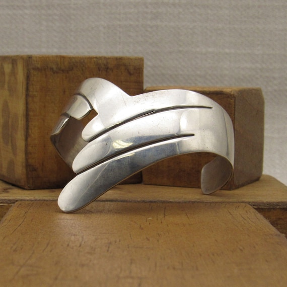 Southwest Sterling Silver Cuff Bracelet Signed P … - image 6