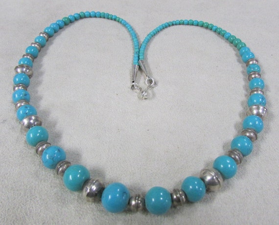 Sterling Silver and Synthetic Turquoise Bead Neck… - image 2