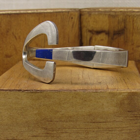 Sterling Silver and Lapis Hinged Bangle Bracelet … - image 3