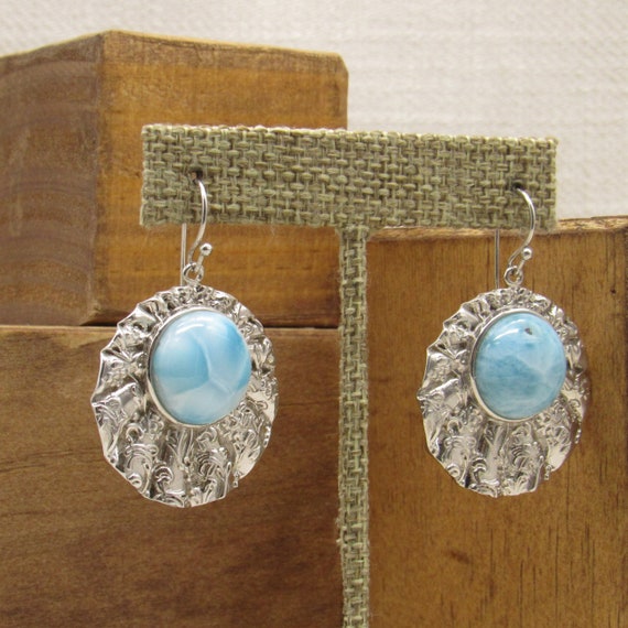Sterling Silver Larimar Wire Dangle Earrings + - image 2