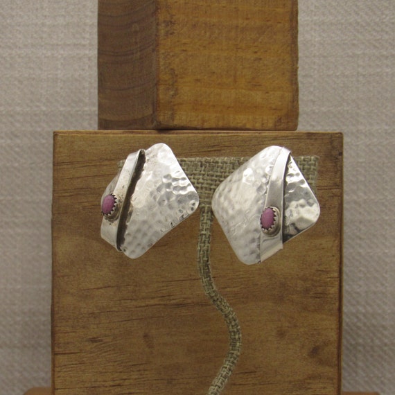 Hammered Sterling Silver Square Clip-On Earrings … - image 3