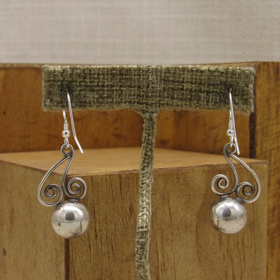Sterling Silver Dangle Wire Scroll and Silver Bea… - image 4