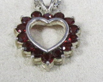 Sterling Silver and Red Crystal Heart Necklace +