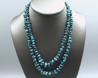 Vintage Double Strand Turquoise Nuggets and Heishi Shell Bead Necklace