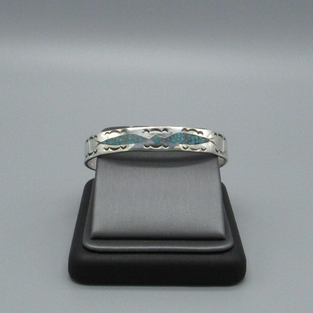 Sterling Silver Turquoise Chip Inlay Cuff Bracelet - Etsy