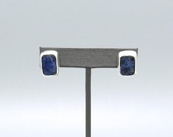 Vintage Sterling Silver Sodalite Inlay Stud Earrings