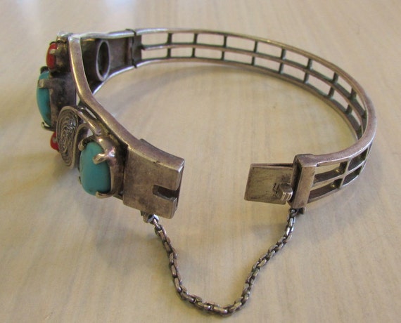 Sterling Silver and Turquoise Hinged Bracelet + - image 4