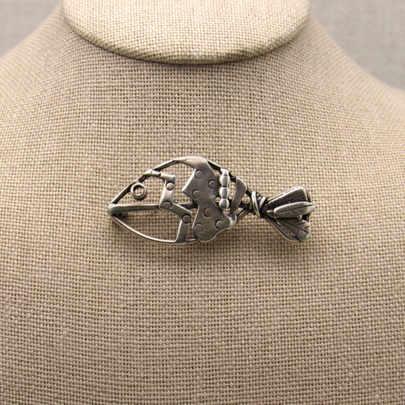Whimsical Sterling Silver Fish Pin + - image 1