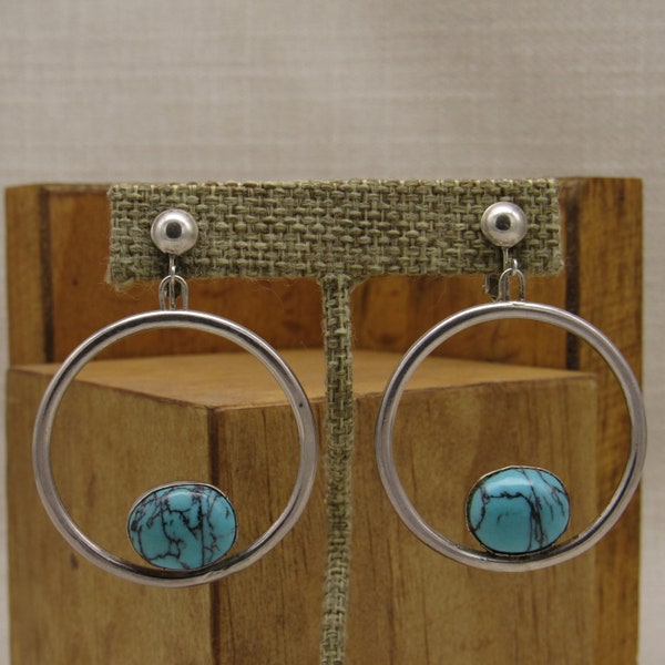Sterling Silver Clip-On Hoops with Faux Turquoise +