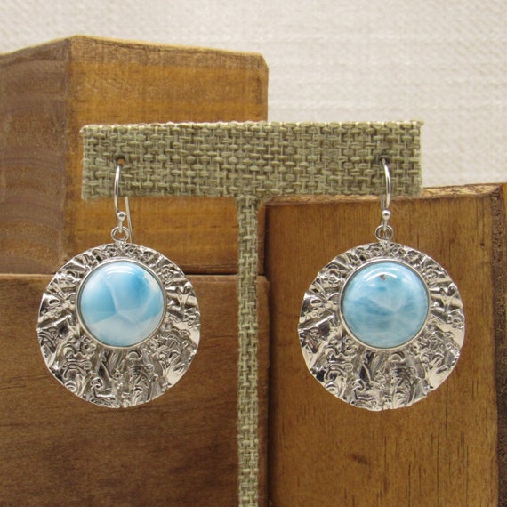 Sterling Silver Larimar Wire Dangle Earrings + - image 1