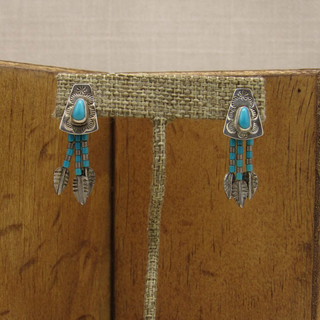 Sterling Silver and Southwest Turquoise Post Earrings With Dangles + - Etsy