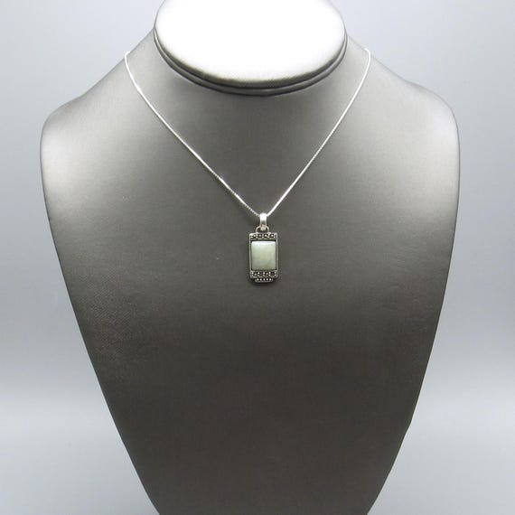 Sterling Silver Light Green Rectangle Pendant Nec… - image 1