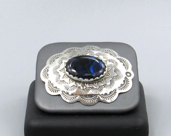Sterling Silver Blue Lab Opal Concho Pin by Douglas Harrison