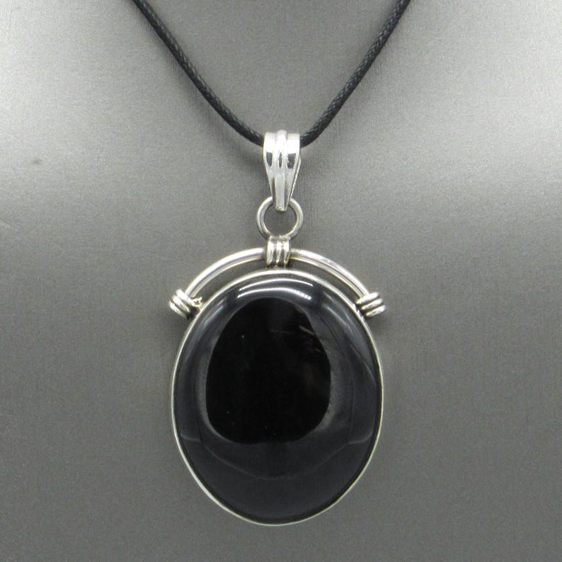 Elegant Sterling Silver Black Onyx Pendant Necklace image 2