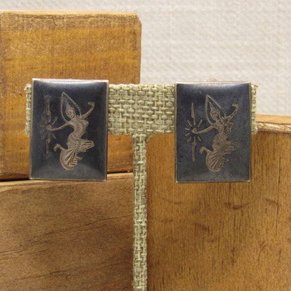 Large Rectangular Siam Sterling Silver Niello Cli… - image 1