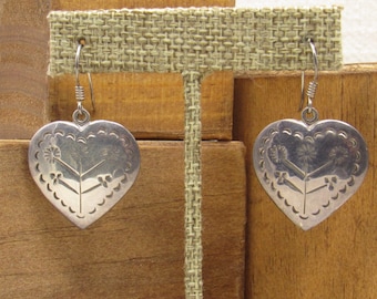 Sterling Silver Dangle Wire Heart Earrings +