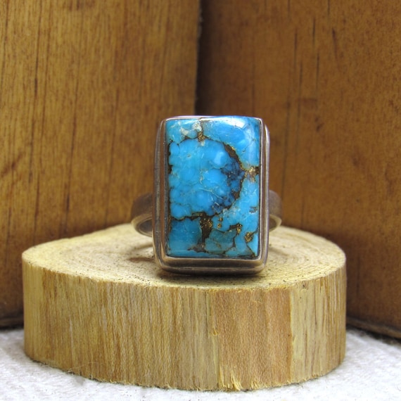 Sterling Silver and Turquoise Ring Size 6 3/4 + - image 1