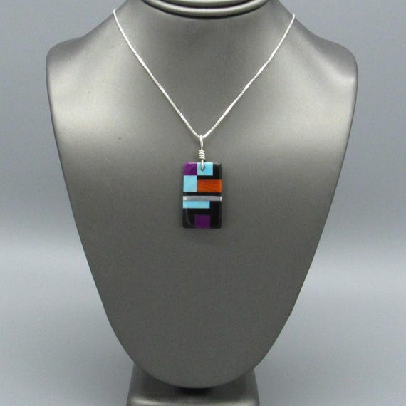 Reversible Turquoise and Colorful Block Inlay Pen… - image 1