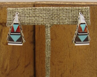Zuni Sterling Silver Inlay Post Earrings +