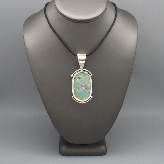 Large Vintage Sterling Silver Ruby Zoisite Pendan… - image 5