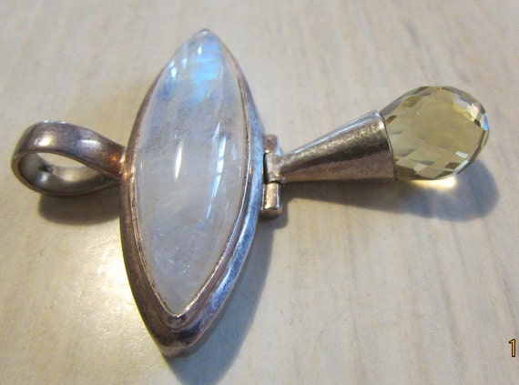 Sterling Silver Moonstone and Faceted Quartz Pend… - image 1