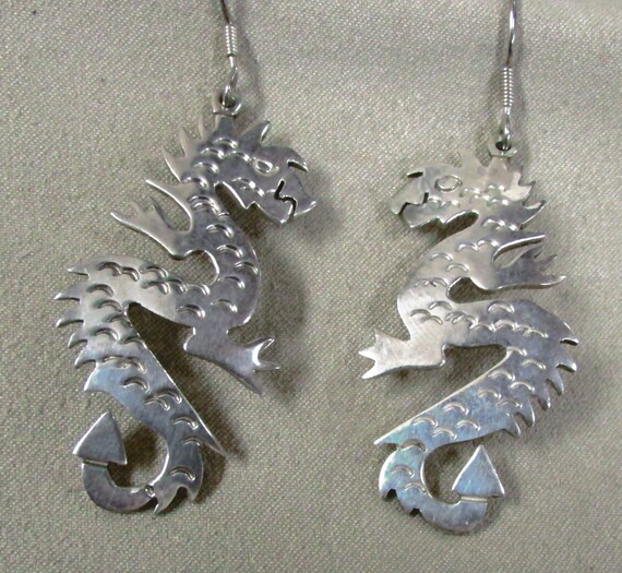 Sterling Silver Dragon Wire Dangle Earrings