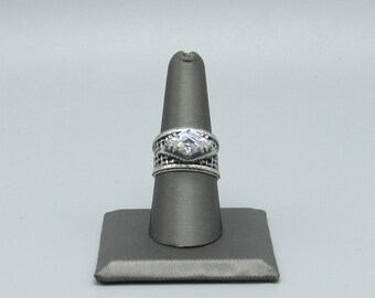 Vintage Sterling Silver Woven Mesh Clear Stone Ring Size 8.75