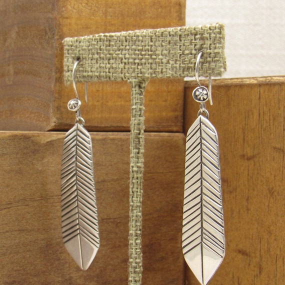 Sterling Silver Wire Dangle Feather Earrings + - image 3