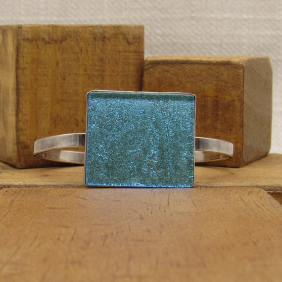 Sterling Silver and Blue Glass Cuff Bracelet + - image 1