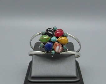 Colorful Sterling Silver Cuff with Multiple Stones