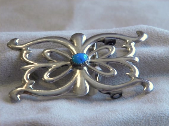Sterling Silver Sandcast Buckle withTurquoise