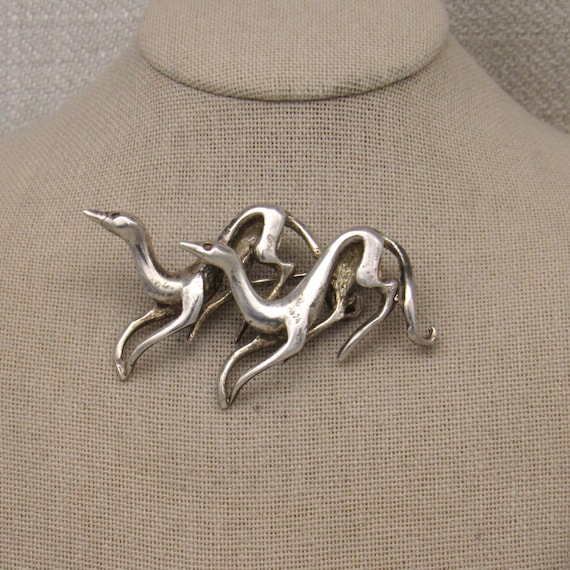 Two Sterling Silver Greyhounds Pin from Mexico + - image 1