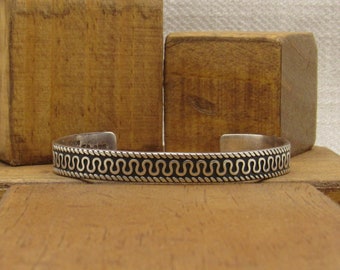 Sterling Silver Cuff Bracelet from Mexico with Squiggle Design +