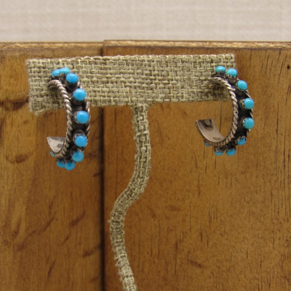 Sterling Silver and Faux Turquoise Hoop Post Earr… - image 2