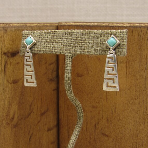 Sterling Silver and Faux Turquoise Dangle Post Ea… - image 3