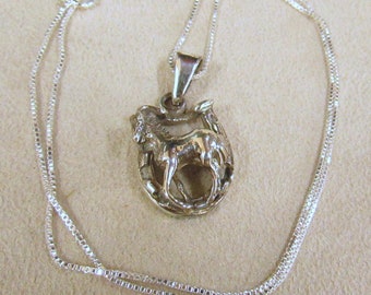 Sterling Silver Horseshoe and Horse Necklace +