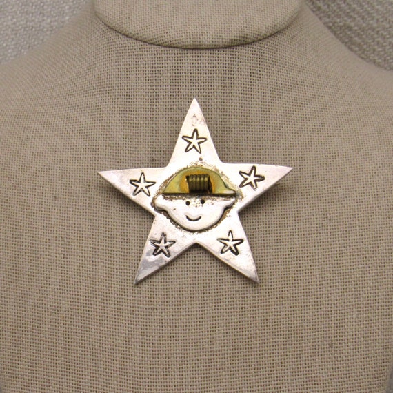 Very Unique Sterling Silver Vintage Star Pin + - image 1