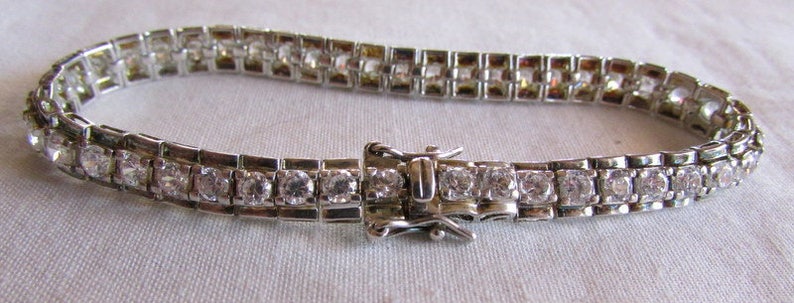Sterling Silver CZ Tennis Style Link Bracelet +